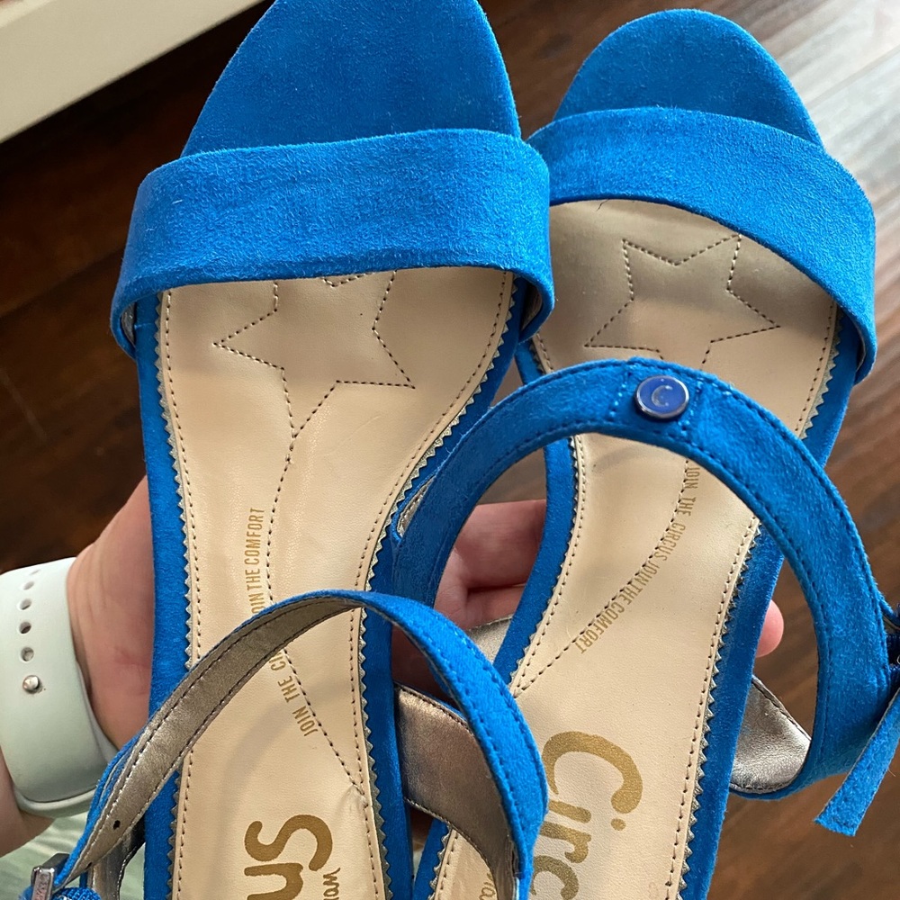 Blue suede dress sandals